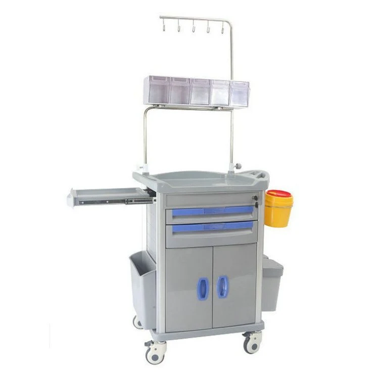 Hospital Medical Laundry ABS Crash Cart with Drawers Emergency Anasthesia Drug Trolleys