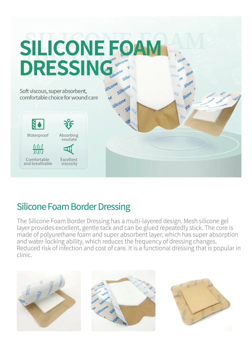 Silicone Adhesive Border Sacral Foam Dressing for Bed Sores