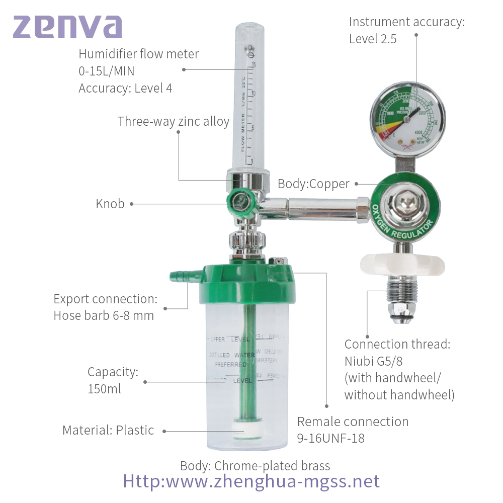 Cga540 Oxygen Regulator Medical Flow Meter Oxygen Flow Regulators