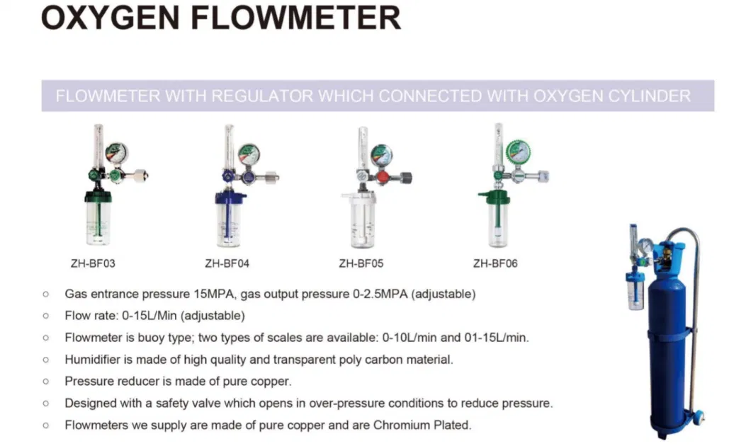 Single Oxygen Flowmeter with Humidifier Hospital Use Oxygen Gas Flow Meter