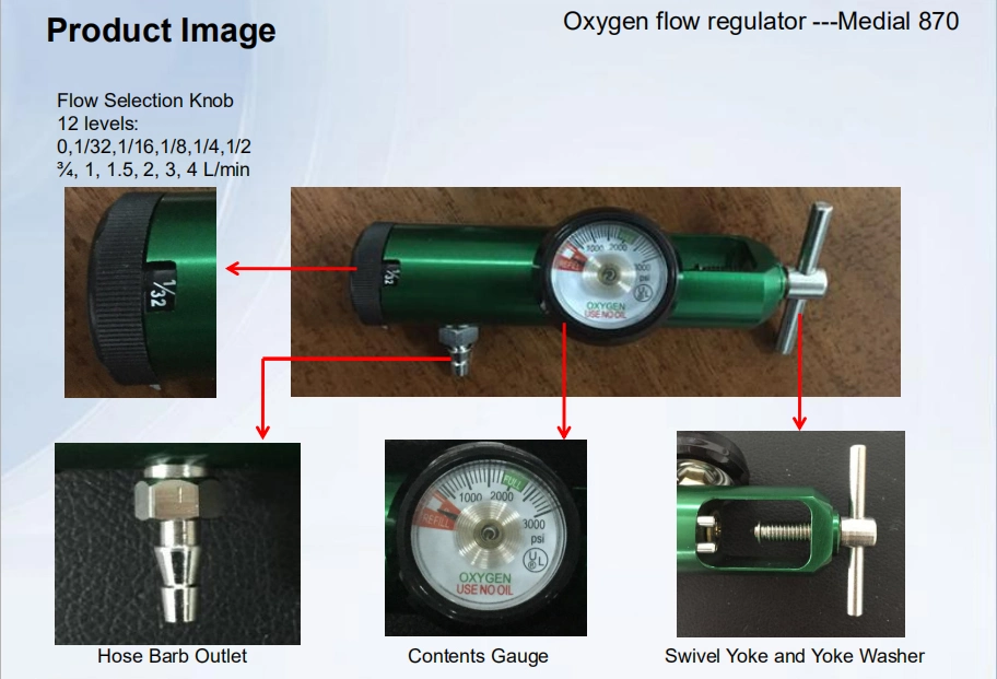 New Medical Oxygen Tank Regulator 0-4 Lpm Barb Outlet