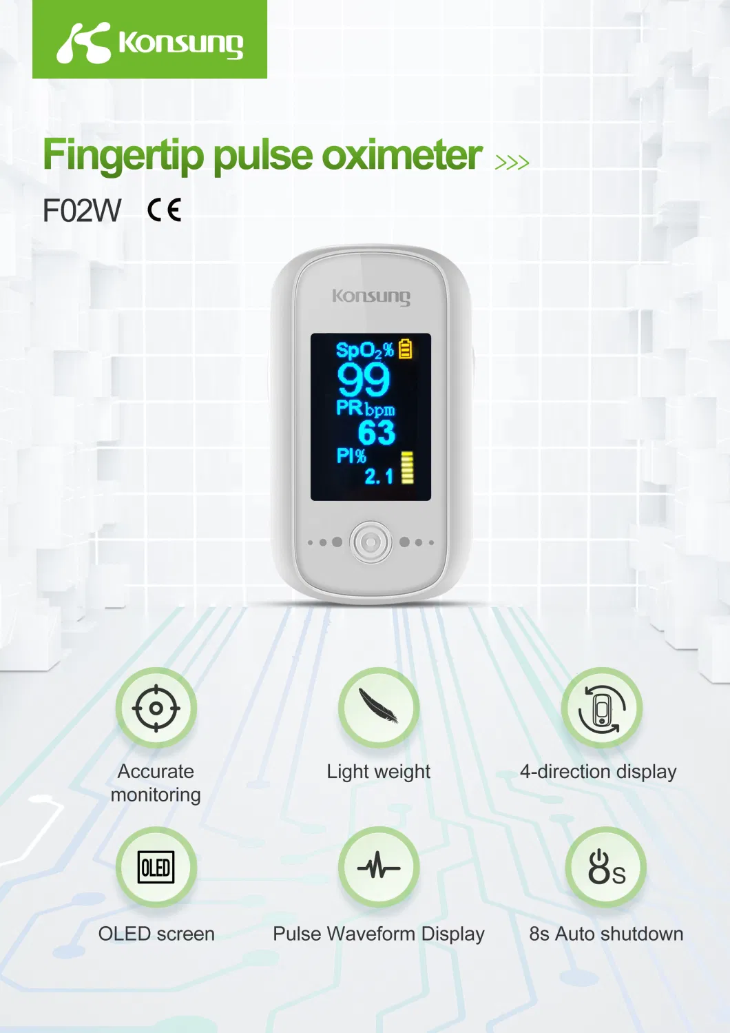 F02W 0.96&quot; TFT Screen Visual Alarm Pediatric SpO2 Pulse Oximeter Fingertip with Sound