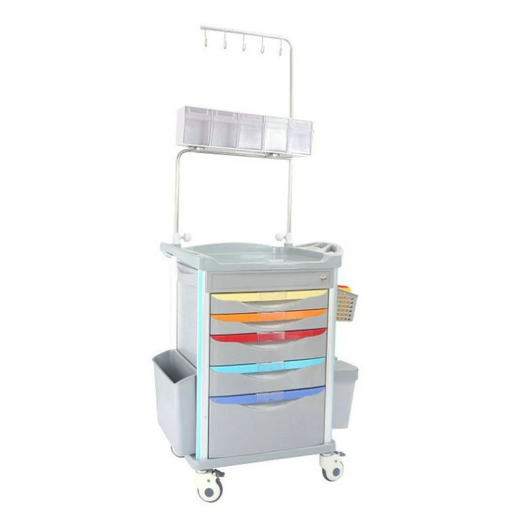 Hospital Medical Laundry ABS Crash Cart with Drawers Emergency Anasthesia Drug Trolleys