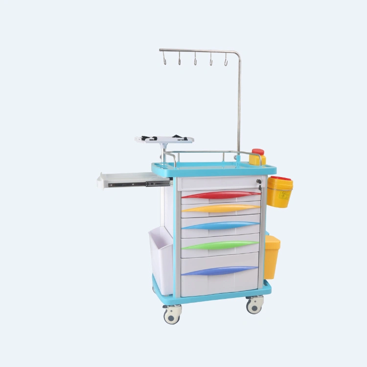 Hot Selling Hospital ABS with Drawers Medical Trolley Emergency Nursing Cart