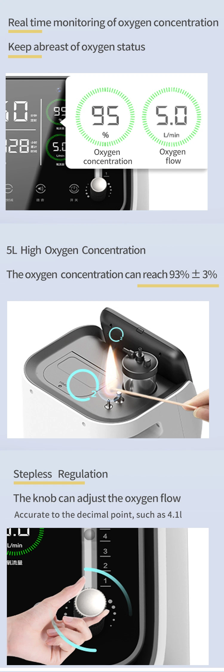 Wholesale Price CE/ISO13485 Approved Oxygen Generator 5L Medical Grade Portable Oxygen Inhalation with Atomizer for Home/Hospital Use