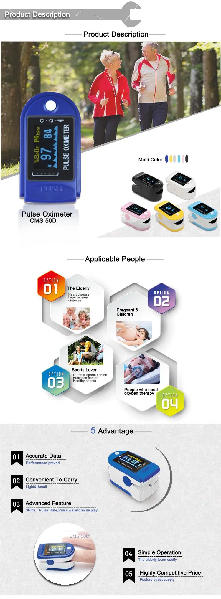 High Quality Custom Portable TFT Display Pulse Rate Blood Oxygen Saturation Monitor SpO2 Pulse Oximeter Finger Monitor