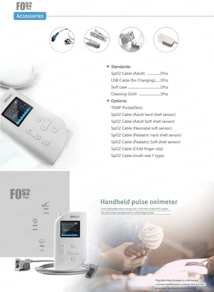 Handheld Pulse Oximeter SpO2 and Pulse Rate Measurement with Thermometer, Audible and Visible Alarm Capability