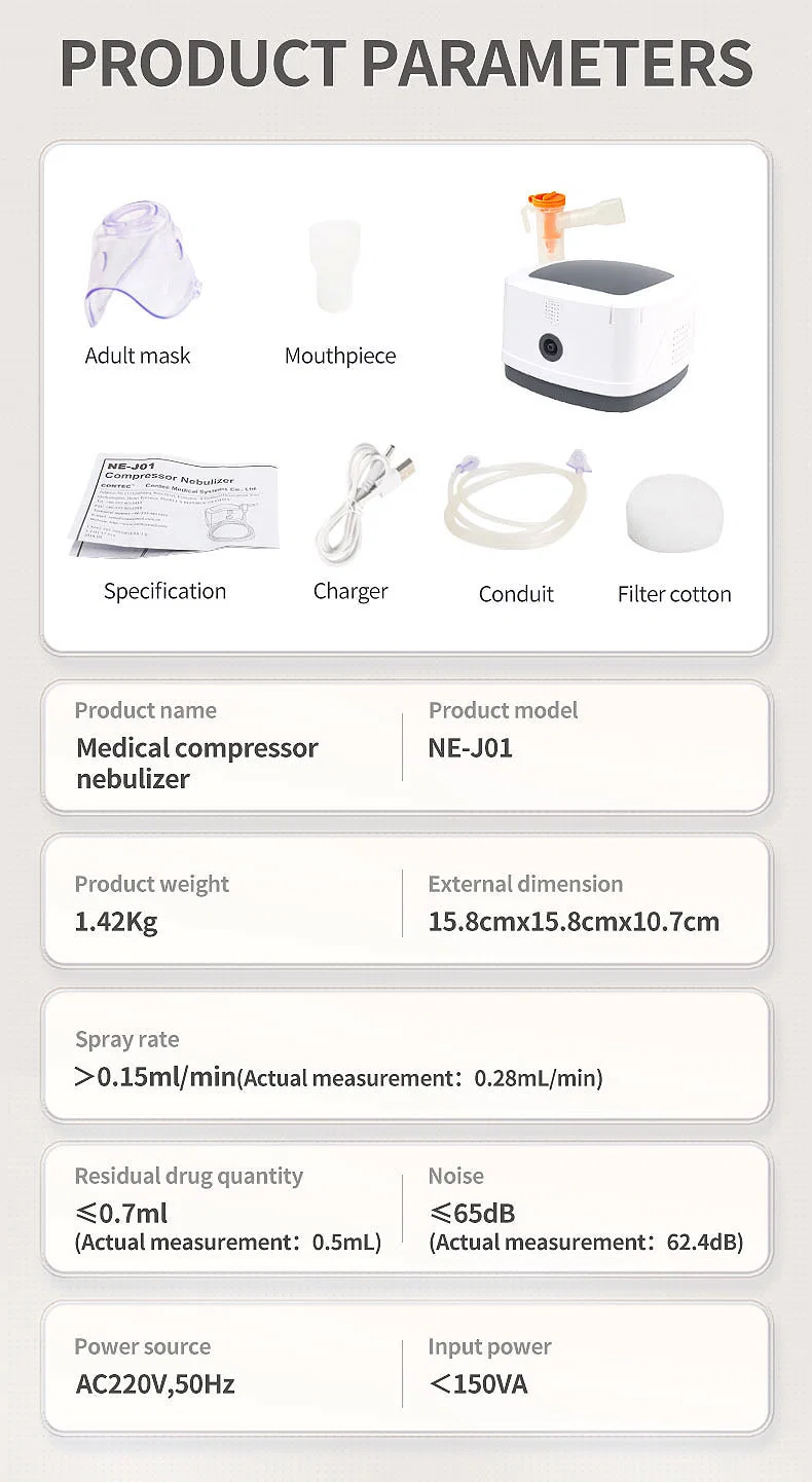 Contec Ne-J01 Steam Inhaler Adults Kids Portable Nebulizer Machine with 3 Sizes Masks