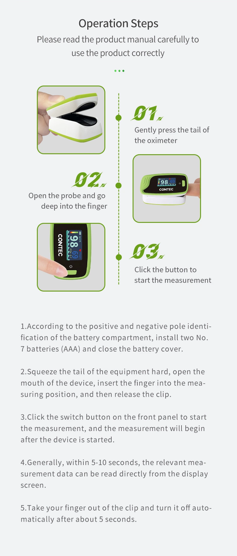 Contec Cms50L-PRO Medical Wireless Pocket Portable Handheld Clip Fingertip Pulse Oximeter