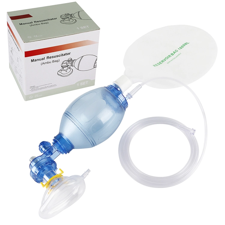 Medical Disposable and Latex Free PVC Manual Resuscitator First Aid Kits Oxygen Ambu Bag Emergency Anethesia Device