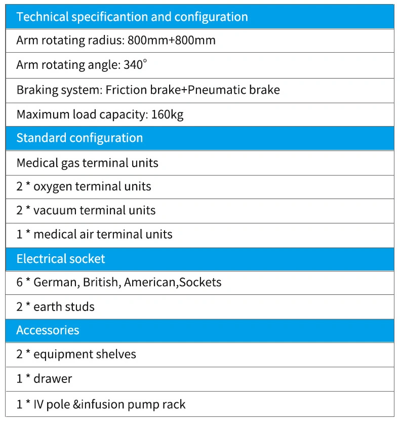 Floor Stand Electric Power ICU Room Pendant Used Medical Gas Equipment ICU Column