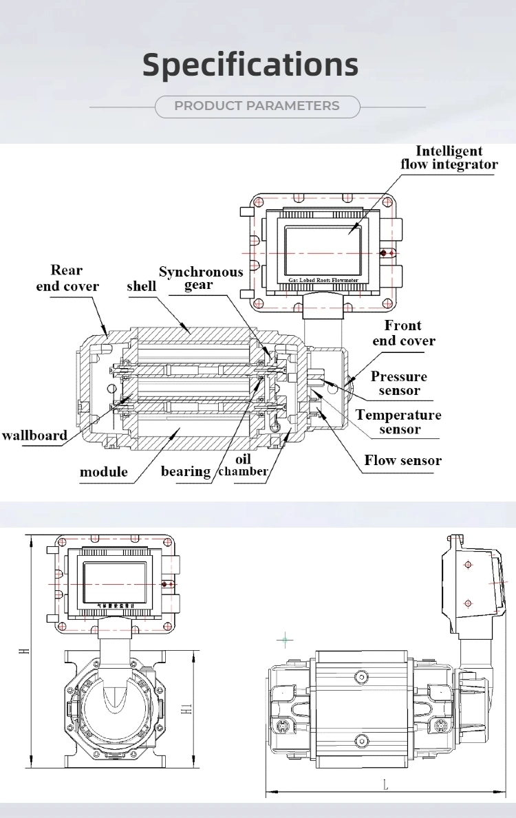 Wide Range High Precision Digital LCD Waist Wheel Flowmeter Gas Roots Flow Meter Manufacturer Price