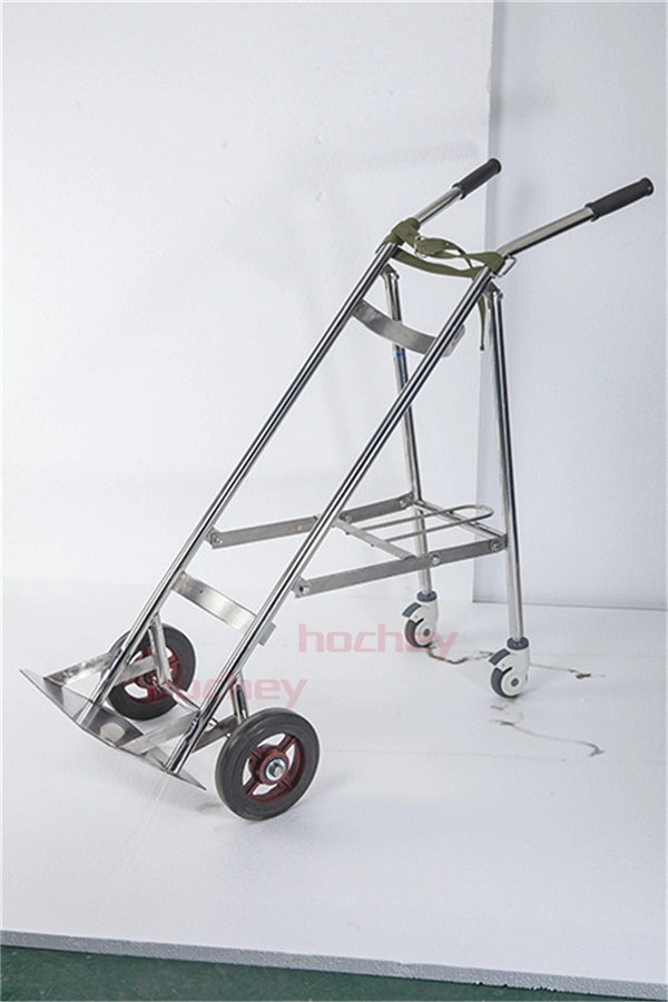 Hospital Equipment Stainless Steel Hand Carts Oxygen Cylinder Trolley with Handle