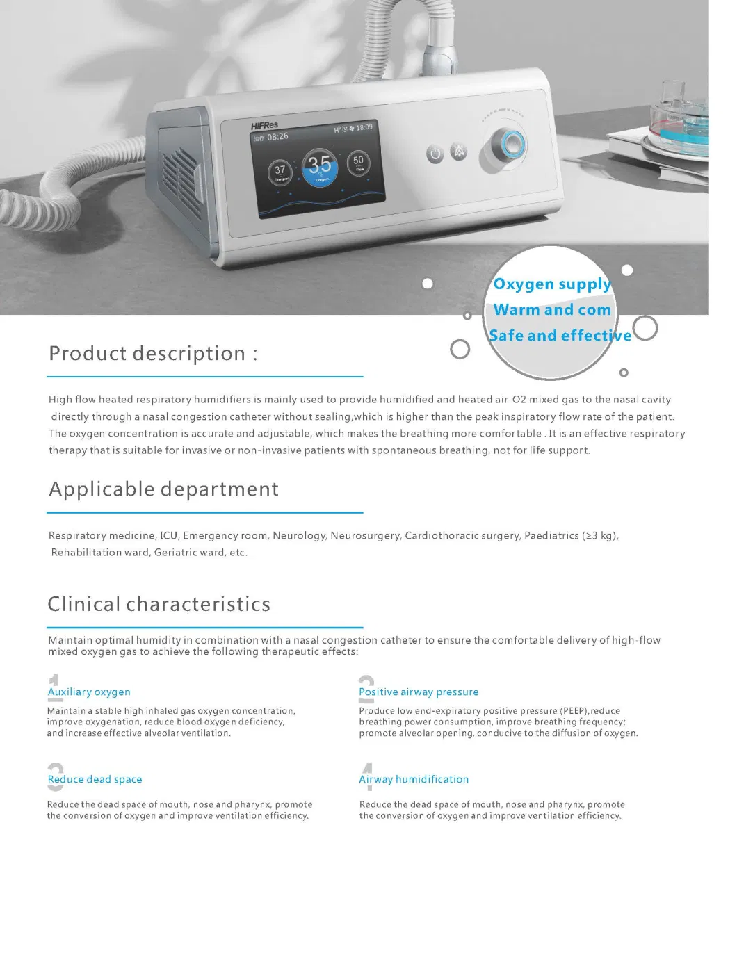 Hfnc High Flow Nasal Cannula Oxygen Therapy System