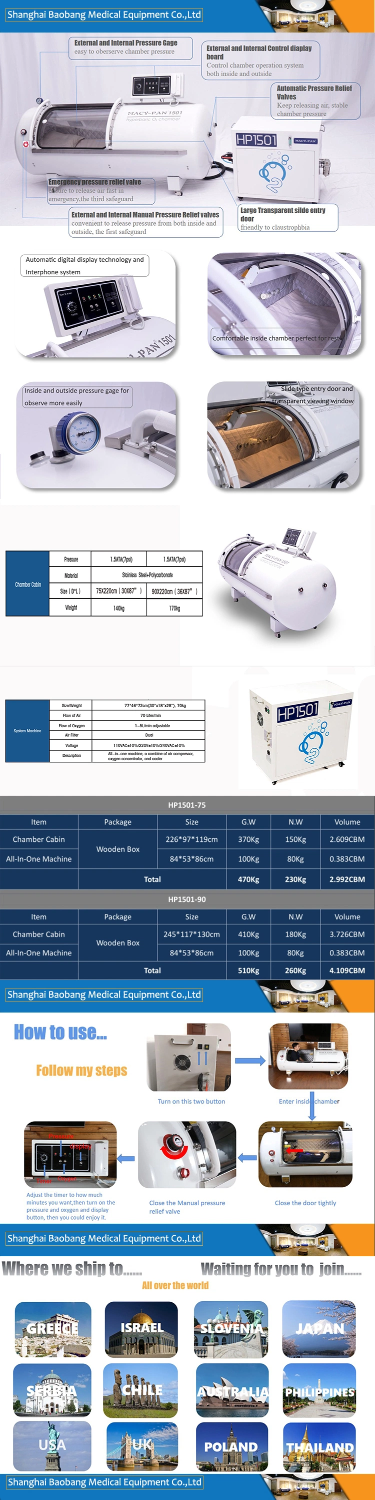 Stainless Steel Hyperbaric Oxygen Chamber Oxygen Tank