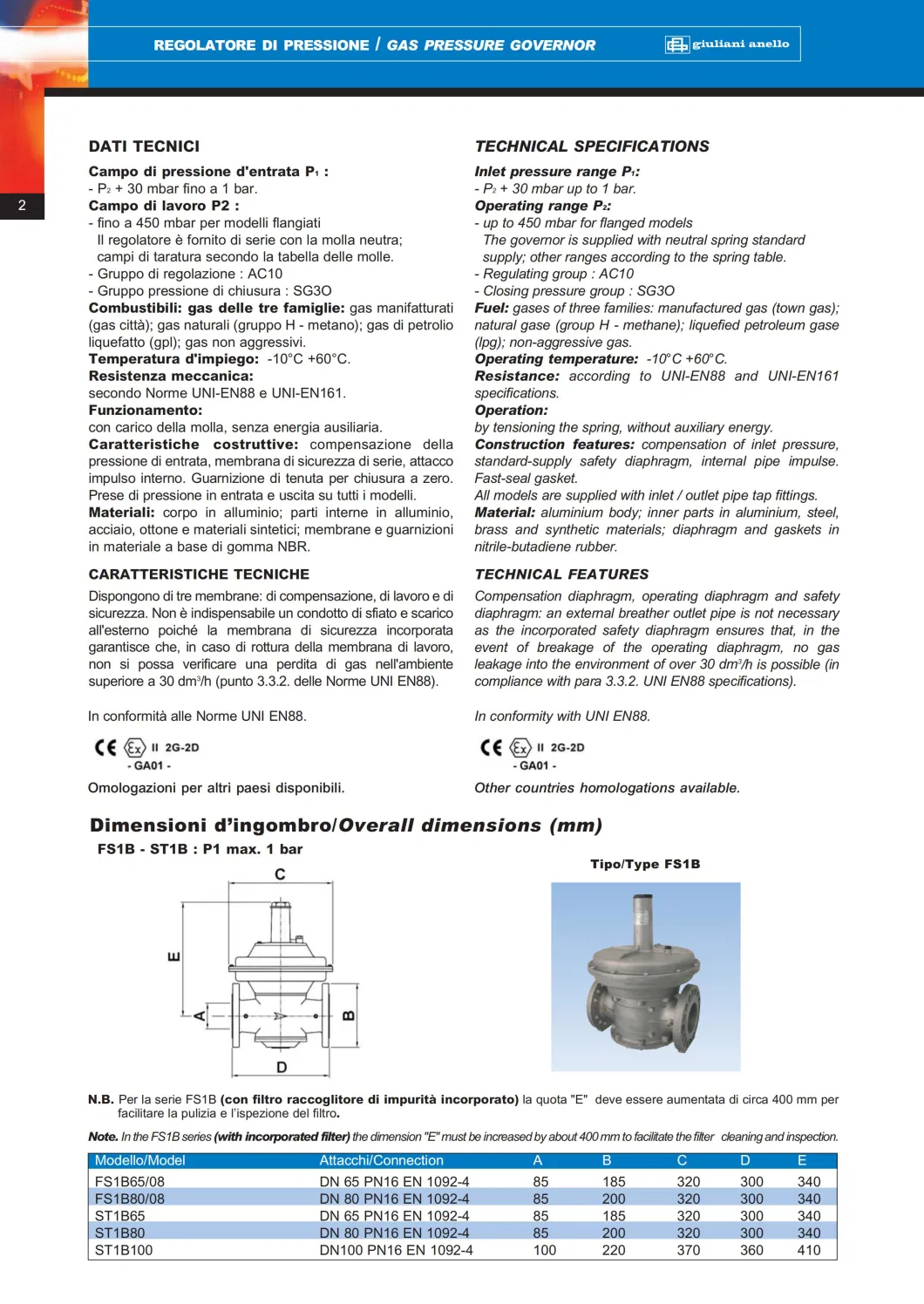 Watts Giuliani or St1b80 (DN80) Anello Gas Pressure Regulators Governor Valve for Industrial Gas Burner