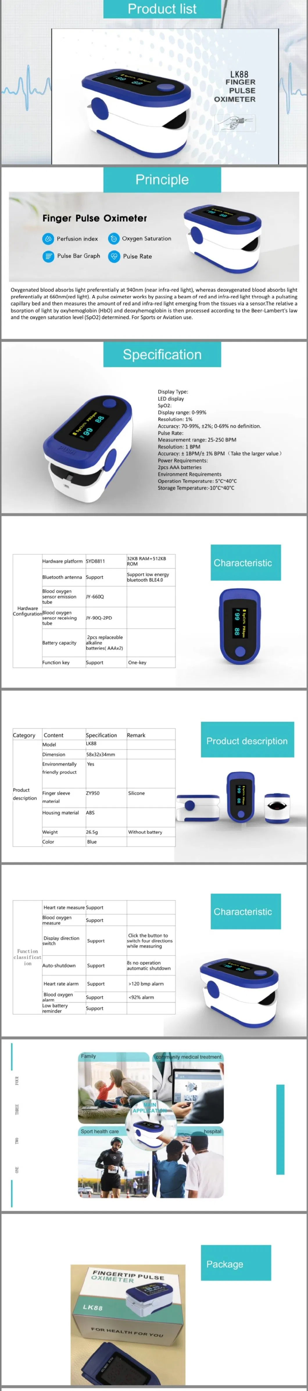 Wholesale Pulse Heart Rate Blood Oxygen Saturation Detector Fingertip Pulse Oximeter