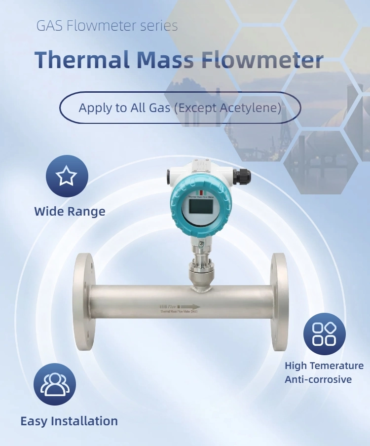 RS485 Output Gas Mass Flowmeter Sensor Insertion Oxygen Thermal CO2 Gas Mass Flow Meter