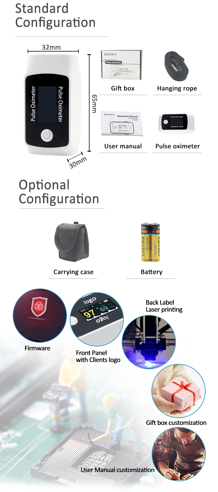 Manufacturer Oximeter Berry Popular Color Display Fingertip Oxygen Reader