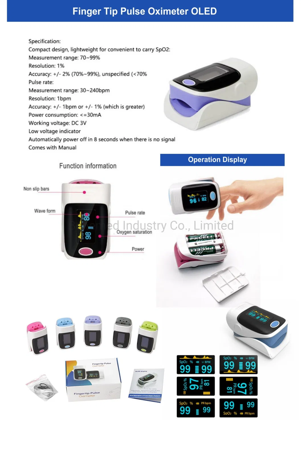 Portable Digital OLED Fingertip SpO2 Pulse Oximeter