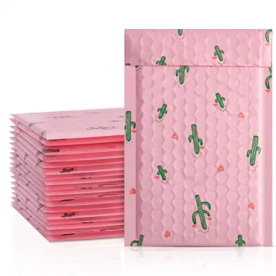 4X8 Inch 50 Pack Cactus Print Poly Bag Cute Small Mailer Bubble Envelopes Bag for Shipping Jewelry Lips Cosmetic DVD Waterp
