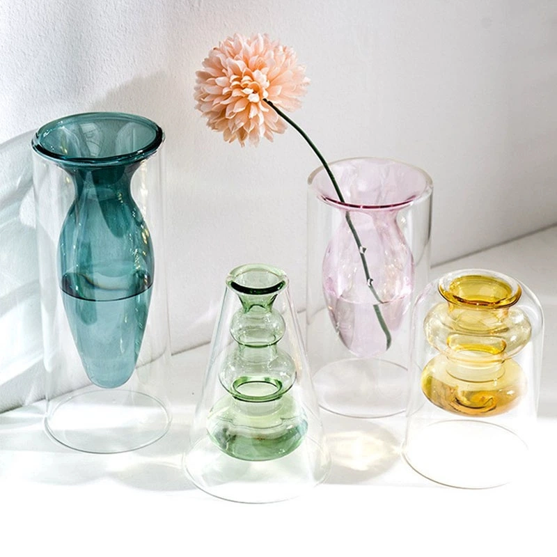 High Quality Colored Acrylic Flower Vases Small Glass Vases for Home Decoration Wedding Glass Gift Vases Candle Holder