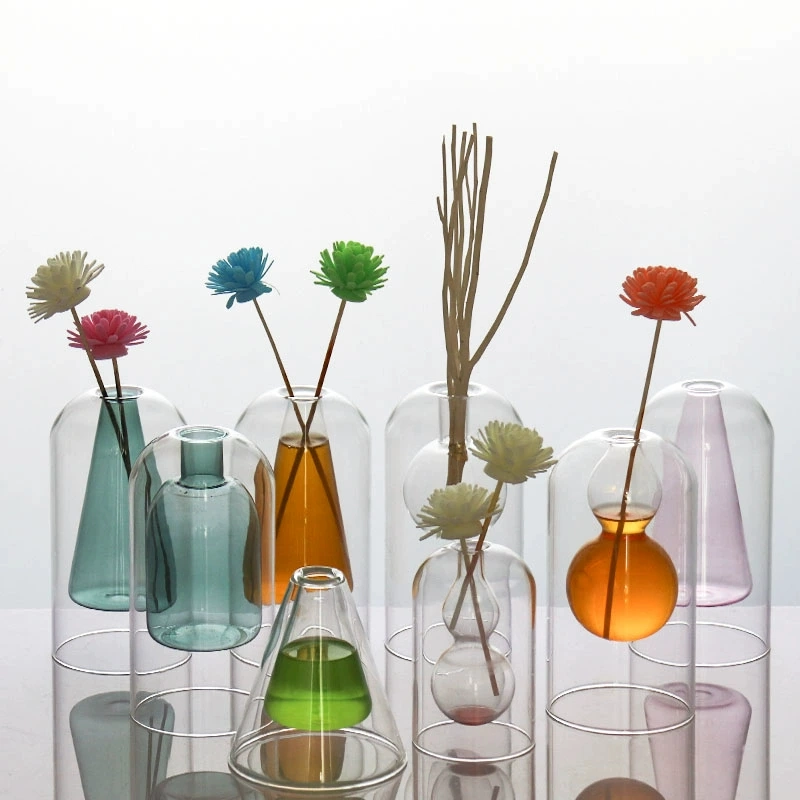 High Quality Colored Acrylic Flower Vases Small Glass Vases for Home Decoration Wedding Glass Gift Vases Candle Holder