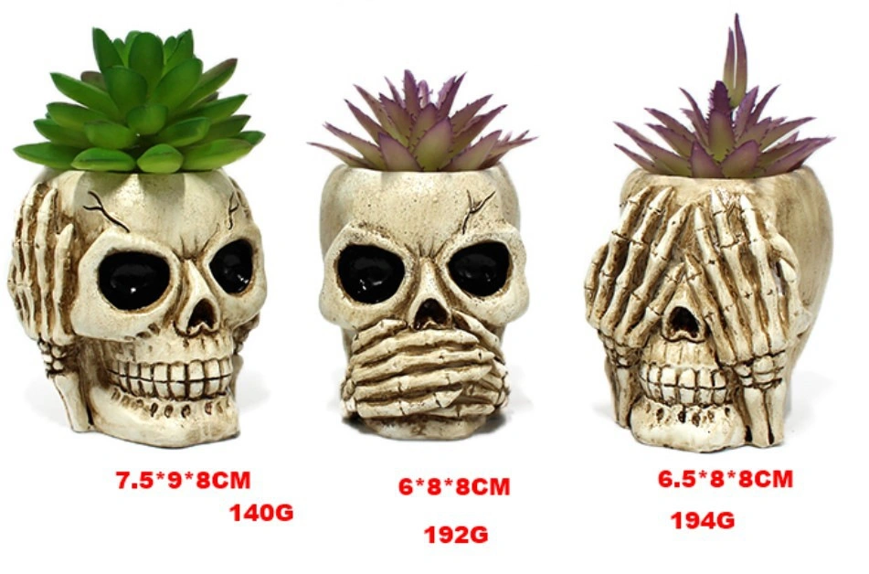 Creative Skull Decor Resin Flower Pot Planter Set Human Skull Succulent Halloween Resin Craft