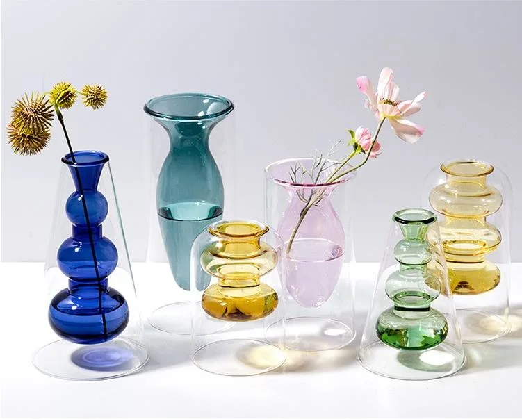 High Quality Colored Acrylic Flower Vases Small Glass Vases for Home Decoration Wedding Glass Gift Vases Candle Holder