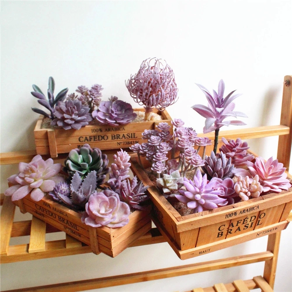 39 Styles Purple Flocking Artificial Succulents Plants Home Garden Decoration DIY Plants Wall Flower Arrangement Fake Plants