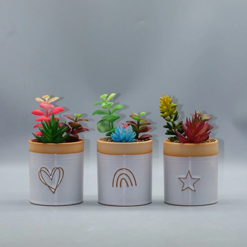 Ceramic Pot with Imitation Succulent Set of 3