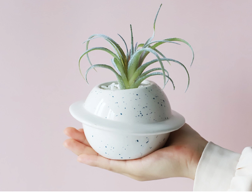 Planet Succulent Pots Mini 4.7 Inch Ceramic Flower Planter Pot Cute Literary Decoration Potted Gardening for Home and Office Decoration