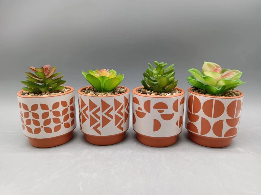 Set of 4 Faux Succulent Plant in Ceramic Pot, Potted Succulent Plant Decoration