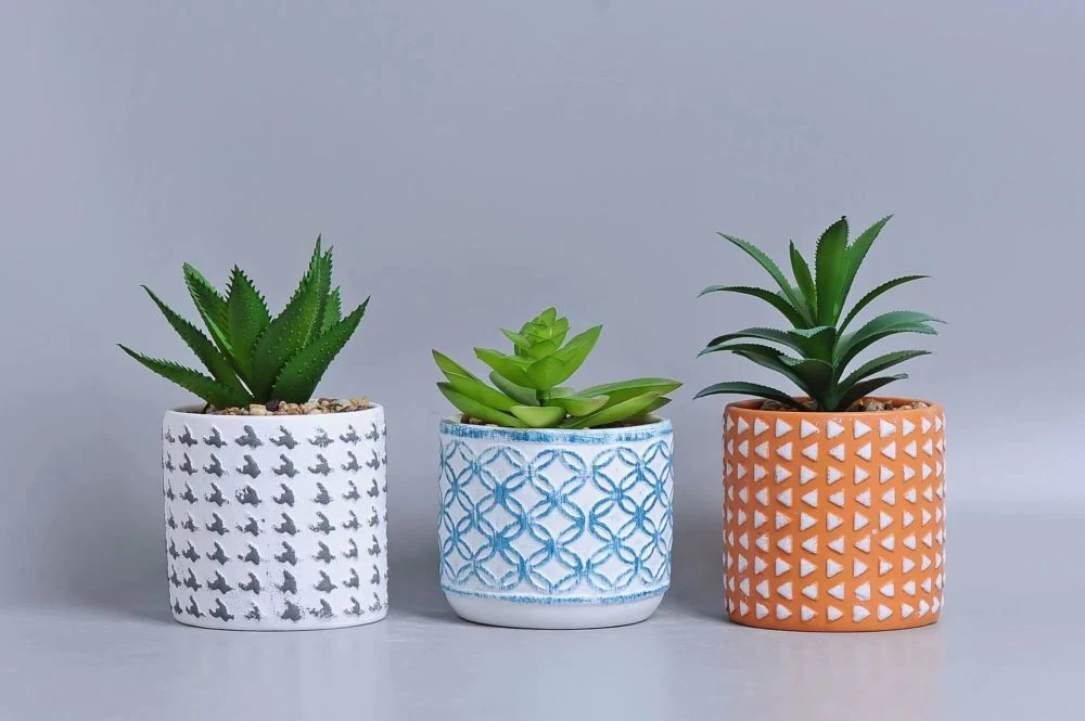 Set of 4 Faux Succulent Plant in Ceramic Pot, Potted Succulent Plant Decoration