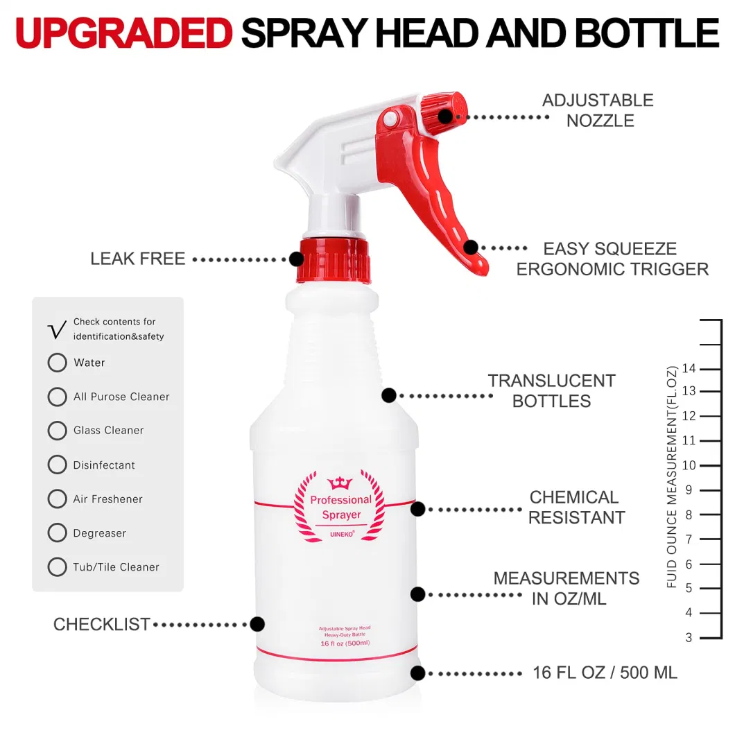 Heavy Duty Spraying Leak Proof Mist Empty Cleaning Solution Plastic Spray Bottle