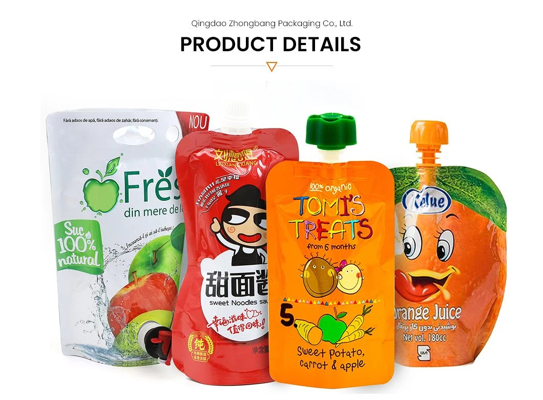 Custom Special Hot Filling Stand up Juicy Fruit Baby Beverage Refill Squeeze Spout Plastic Packaging Bag with Mushroom Cap