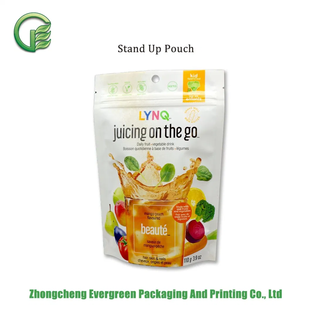 Small Size Plastic Food Packaging Stand up Bags Moisture Proof Resealable Zipper Hang Holes Juicy Powder High Barrier Fruits Vegetable Drink Doypack Packing Bag