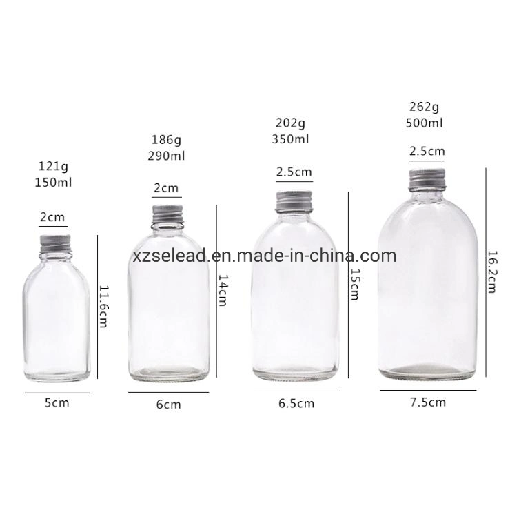 150ml 250ml 350ml 500ml Empty Round Beverage Kombucha Juicy Bottles Beverages with Aluminum Cap