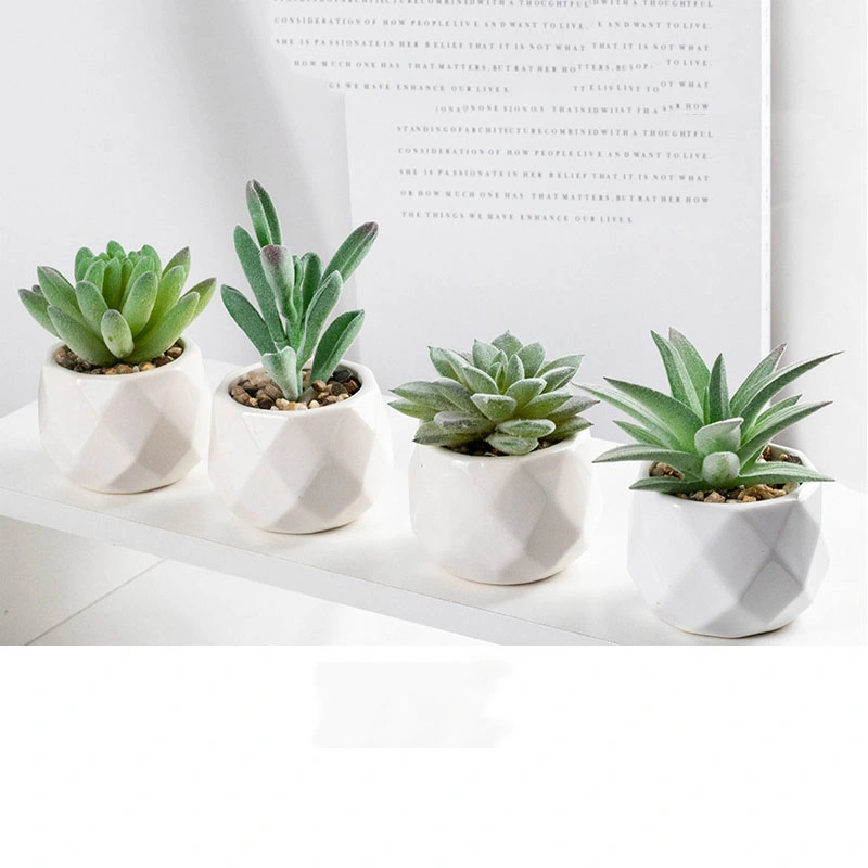 Mini Realistic Fake Succulents with Ceramics Pots for Home Decoration