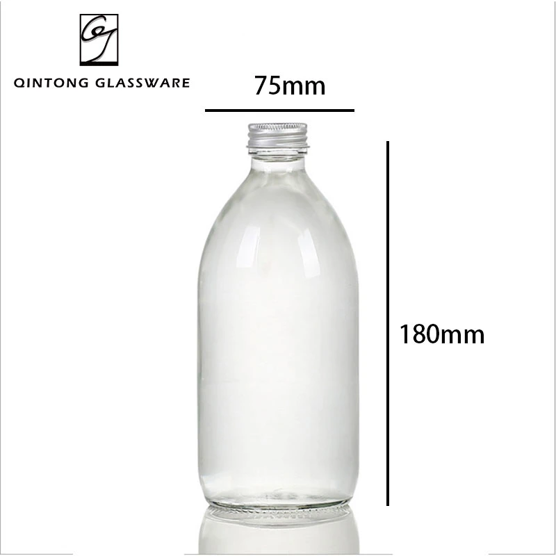 Wholesale 500ml 17oz Round Transparent Packaging Juicy Beverage Empty Milk Wine Glass Bottle with Aluminum Lid