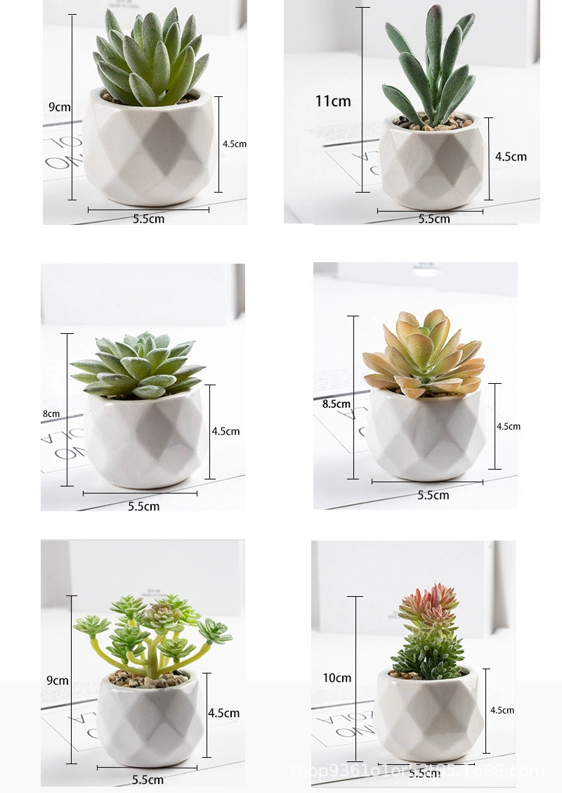 Mini Realistic Fake Succulents with Ceramics Pots for Home Decoration