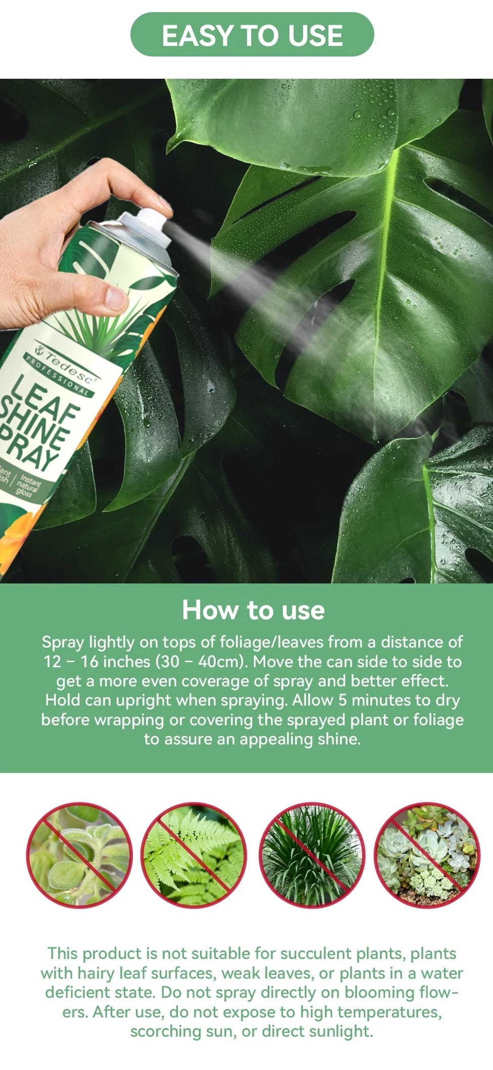 Houseplants Maintenance Leaf Health Spray High Gloss 400ml Dust Free Leaf Shine Spray for Plants