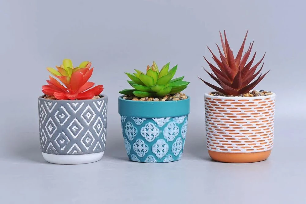 Set of 4 Faux Succulent Plant in Ceramic Pot, Potted Succulent Plant Decoration