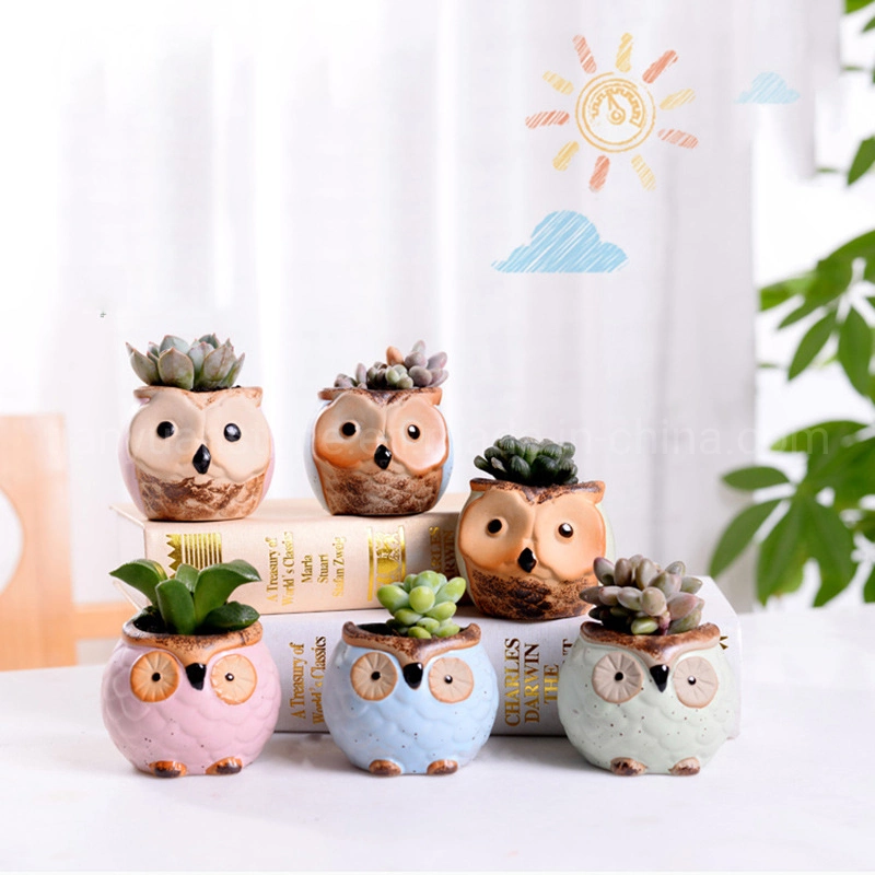 Macaron Owl Succulent Thumb Flower Pot Animal Decoration Ceramic Flower Pot