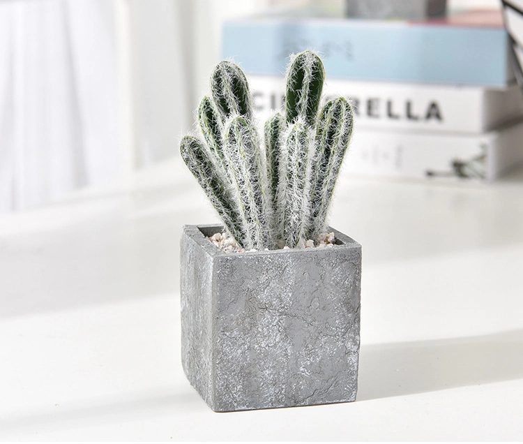 Artificial Succulent Cactus Faked Air Plants with Gray Pots for Desktop