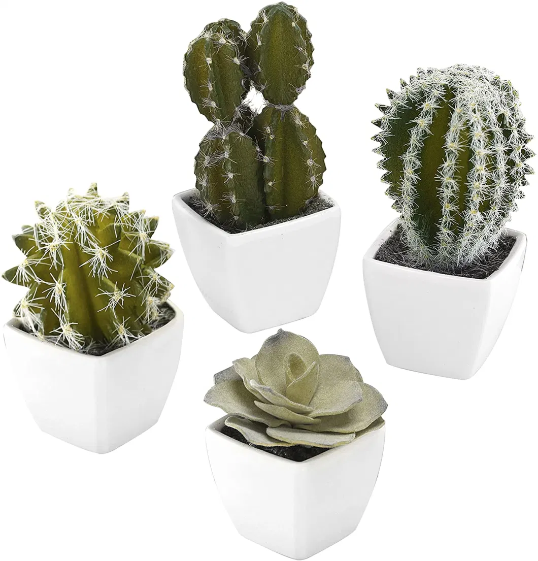 5-Inch Decoration Plant Mini Assorted Artificial Cactus Plants, Faux Cacti Assortment in Square White Pots, Set of 4 or Can Mix by Yourself for Home Decoration