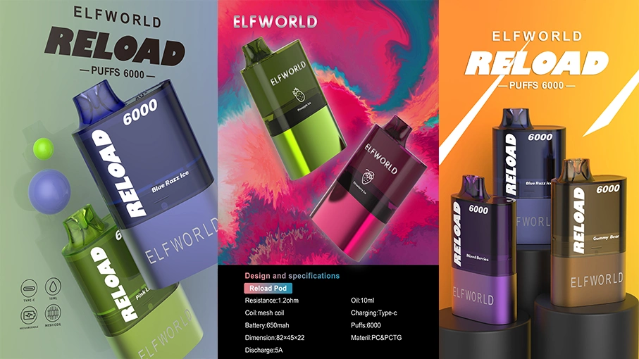 Original Elfworld Relod 6000 Puffs Vapes Juicy Bar PRO Eddition Vape Flavor Liquid Orion Bar 7500 Vape Devices 15K18K20K Vape LED OEM Diposable Vapes with Boost