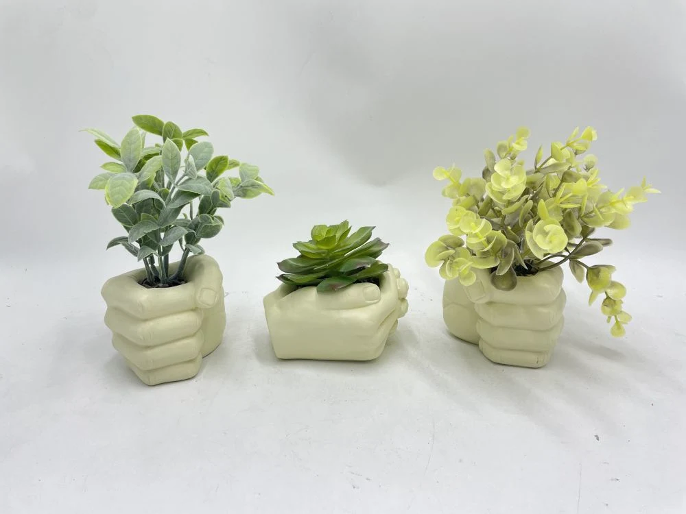 Potted Faux Succulent with Wood Base