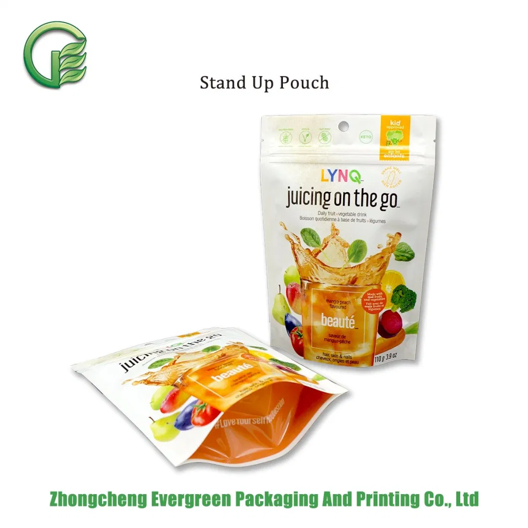 Small Size Plastic Food Packaging Stand up Bags Moisture Proof Resealable Zipper Hang Holes Juicy Powder High Barrier Fruits Vegetable Drink Doypack Packing Bag