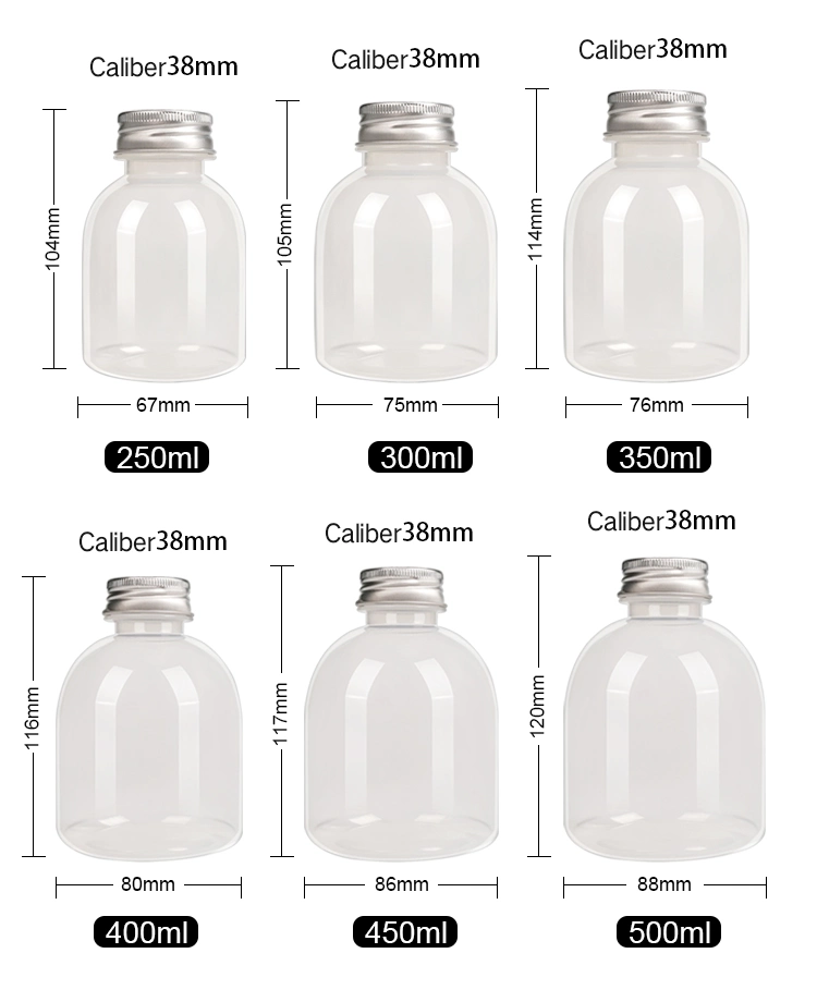 250ml 300ml Pet Transparent Plastic Juicy Drinking Bottle with Cover